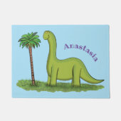 Cute happy green brontosaurus dinosaur cartoon deurmat (Voorkant)