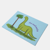 Cute happy green brontosaurus dinosaur cartoon deurmat (Schuin)