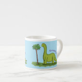 Cute happy green brontosaurus dinosaur cartoon espresso kop (Voorkant rechts)