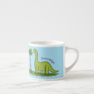 Cute happy green brontosaurus dinosaur cartoon espresso kop