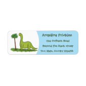 Cute happy green brontosaurus dinosaur cartoon etiket (Voorkant)