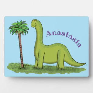 Cute happy green brontosaurus dinosaur cartoon fotoplaat