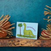 Cute happy green brontosaurus dinosaur cartoon fotoplaat (Zijkant)