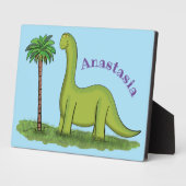 Cute happy green brontosaurus dinosaur cartoon fotoplaat (Zijkant)