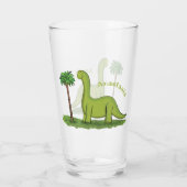 Cute happy green brontosaurus dinosaur cartoon glas (Achterkant)