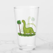 Cute happy green brontosaurus dinosaur cartoon glas (Voorkant)