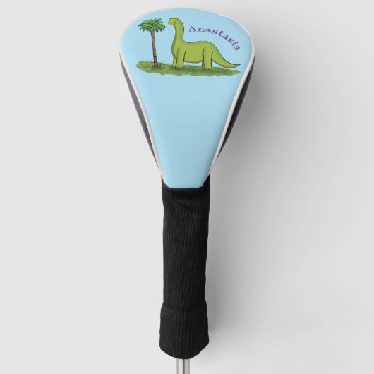 Cute happy green brontosaurus dinosaur cartoon golfheadcover (Voorkant)