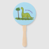 Cute happy green brontosaurus dinosaur cartoon handwaaier (Achterkant)