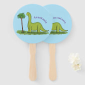Cute happy green brontosaurus dinosaur cartoon handwaaier (Voorkant en achterkant)