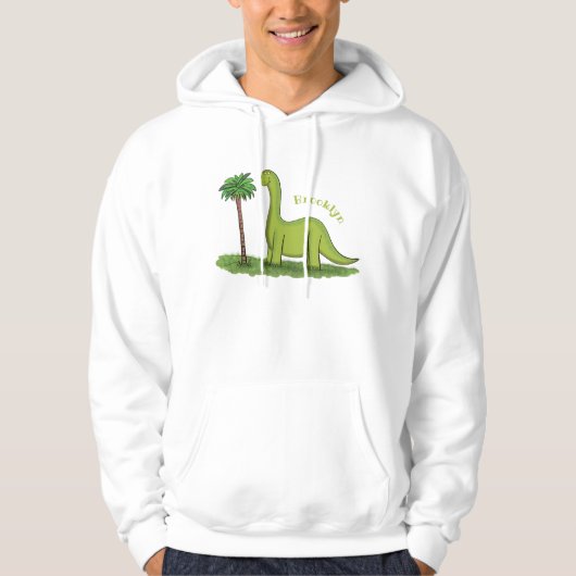 Cute happy green brontosaurus dinosaur cartoon hoodie (Voorkant)