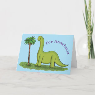 Cute happy green brontosaurus dinosaur cartoon kaart