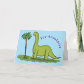 Cute happy green brontosaurus dinosaur cartoon kaart (Voorkant)