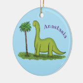 Cute happy green brontosaurus dinosaur cartoon keramisch ornament (Links)