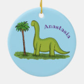 Cute happy green brontosaurus dinosaur cartoon keramisch ornament (Achterkant)