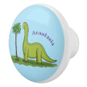 Cute happy green brontosaurus dinosaur cartoon keramische knop (Rechts)