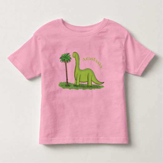 Cute happy green brontosaurus dinosaur cartoon kinder shirts (Voorkant)