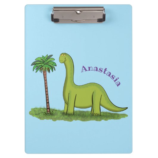 Cute happy green brontosaurus dinosaur cartoon klembord (Voorkant)