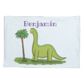 Cute happy green brontosaurus dinosaur cartoon kussensloop (Achterkant)