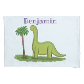 Cute happy green brontosaurus dinosaur cartoon kussensloop (Voorkant)