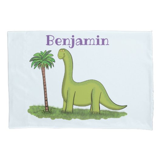 Cute happy green brontosaurus dinosaur cartoon kussensloop (Voorkant)