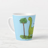 Cute happy green brontosaurus dinosaur cartoon latte mok (Linkerhoek)