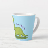 Cute happy green brontosaurus dinosaur cartoon latte mok (Rechterhoek)