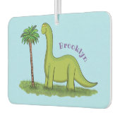 Cute happy green brontosaurus dinosaur cartoon luchtverfrisser (Links)