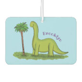 Cute happy green brontosaurus dinosaur cartoon luchtverfrisser (Voorkant)