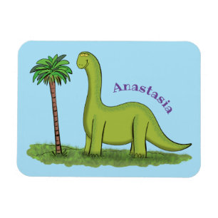 Cute happy green brontosaurus dinosaur cartoon magneet