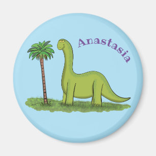 Cute happy green brontosaurus dinosaur cartoon magneet