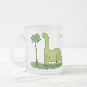 Cute happy green brontosaurus dinosaur cartoon matglas koffiemok