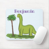 Cute happy green brontosaurus dinosaur cartoon muismat (Met muis)