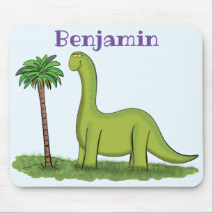 Cute happy green brontosaurus dinosaur cartoon muismat