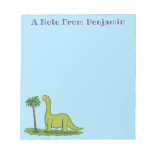 Cute happy green brontosaurus dinosaur cartoon notitieblok