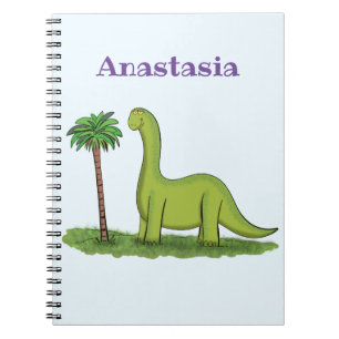 Cute happy green brontosaurus dinosaur cartoon notitieboek