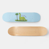 Cute happy green brontosaurus dinosaur cartoon persoonlijk skateboard (Horizontaal)