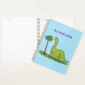 Cute happy green brontosaurus dinosaur cartoon planner (Display)