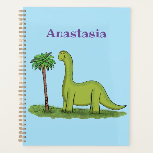 Cute happy green brontosaurus dinosaur cartoon planner (Voorkant)