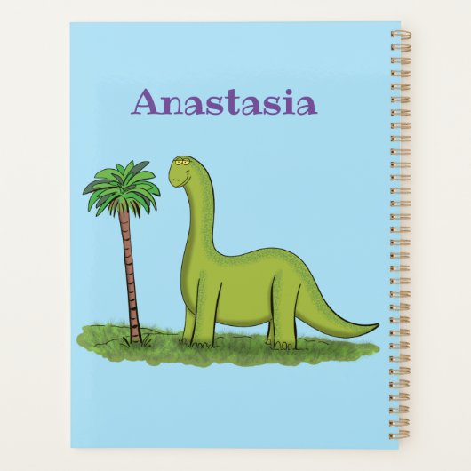 Cute happy green brontosaurus dinosaur cartoon planner (Achterkant)