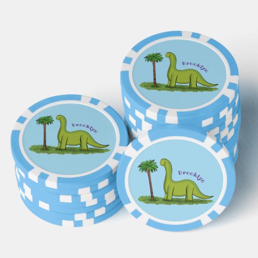 Cute happy green brontosaurus dinosaur cartoon poker chips (Opstapeling)