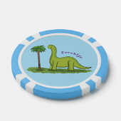 Cute happy green brontosaurus dinosaur cartoon poker chips (Enkel)