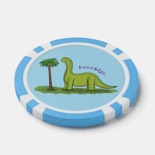 Cute happy green brontosaurus dinosaur cartoon poker chips (Enkel)