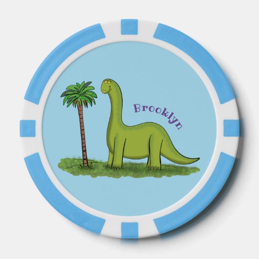 Cute happy green brontosaurus dinosaur cartoon poker chips (Voorkant)