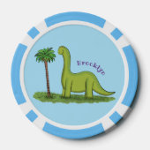 Cute happy green brontosaurus dinosaur cartoon poker chips (Achterkant)