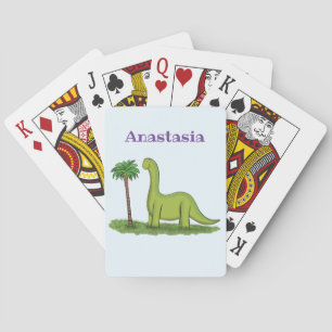 Cute happy green brontosaurus dinosaur cartoon pokerkaarten