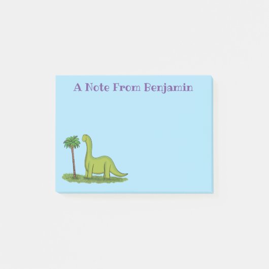 Cute happy green brontosaurus dinosaur cartoon post-it® notes (Voorkant)