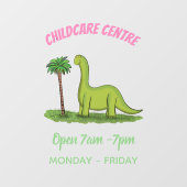 Cute happy green brontosaurus dinosaur cartoon raamsticker (Vel)