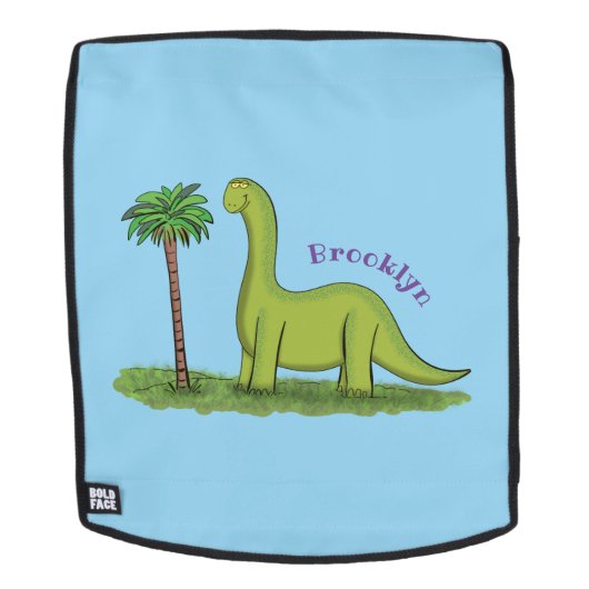Cute happy green brontosaurus dinosaur cartoon rugtassen (Verwijderbaar gezicht)