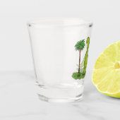 Cute happy green brontosaurus dinosaur cartoon shot glas (Links)