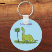 Cute happy green brontosaurus dinosaur cartoon sleutelhanger (Voorkant)